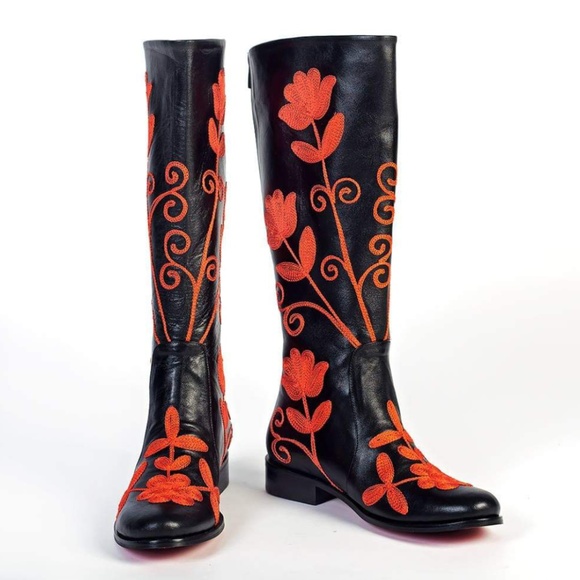 Handmade Suzani Boots: Vintage Embroidered Leather Riding  Leather Embroidery Suzani Boots